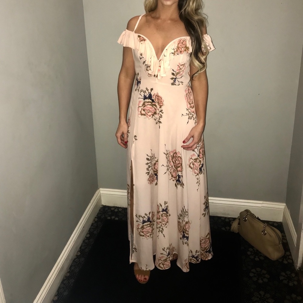 Pink floral maxi dress with slit